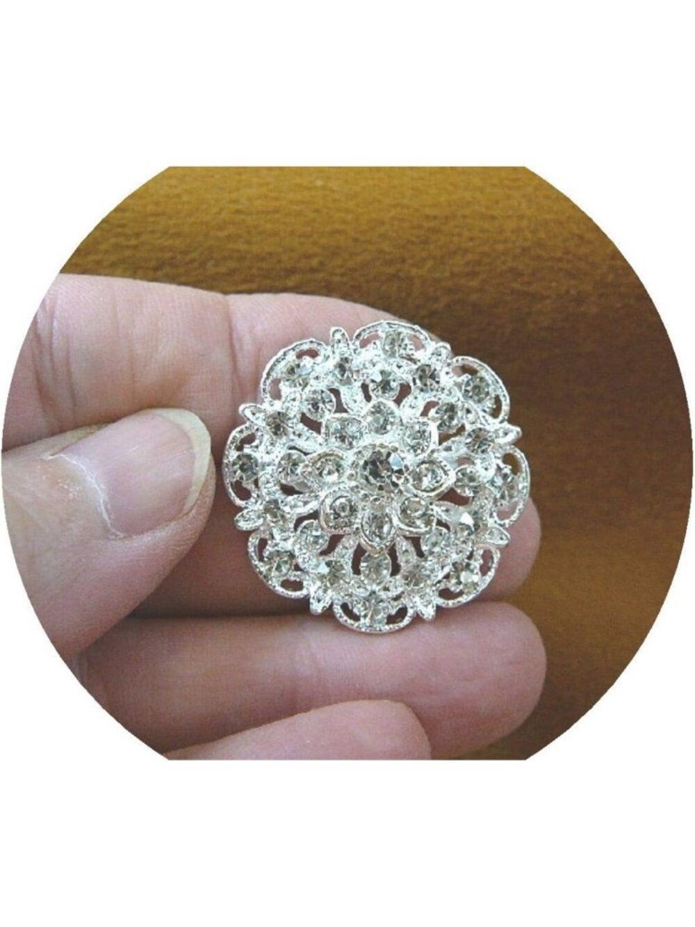 Sparkling Clear Rhinestone Layered Flower Brooch Pin - Vintage Crystal Costume